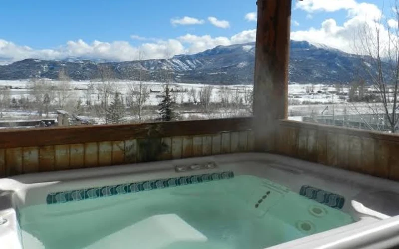 Adobe-style Chipeta Lodge in Ridgway near the Ouray hot springs, Colorado
