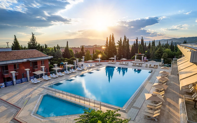Thermal and swimming pools at Colossae Thermal & Spa Hotel in Karahayit near the Pamukkale hot springs