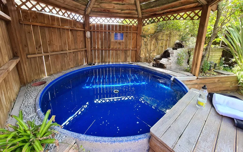 Cosy Cottage natural hot mineral pool and lakefront beach, Rotorua hot springs hotels, New Zealand