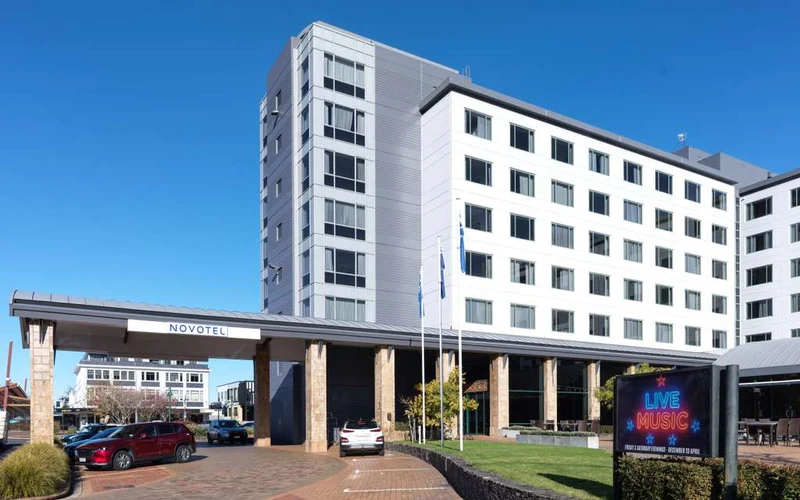 Novotel Rotorua Lakeside heated indoor pool by Lake Rotorua, Rotorua hot springs hotels, New Zealand