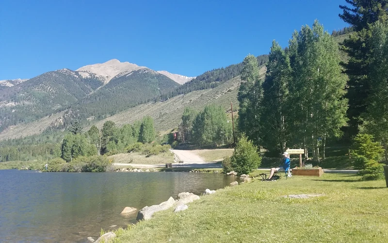 Lakeside cabins at Rainbow Lake Resort on the Cottonwood Pass road near the Buena Vista hot springs, Colorado
