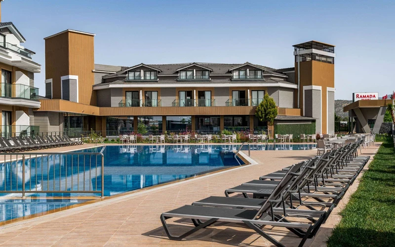 Pool terrace at Ramada Resort by Wyndham Pamukkale Thermal in Karahayit near the Pamukkale hot springs