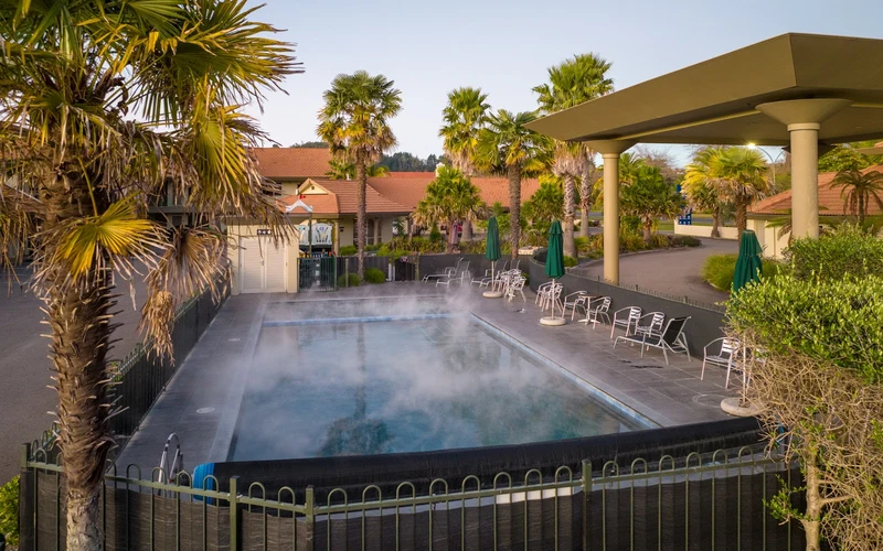 Regal Palms Resort suite with its own private hot spa pool, Rotorua hot springs hotels, New Zealand