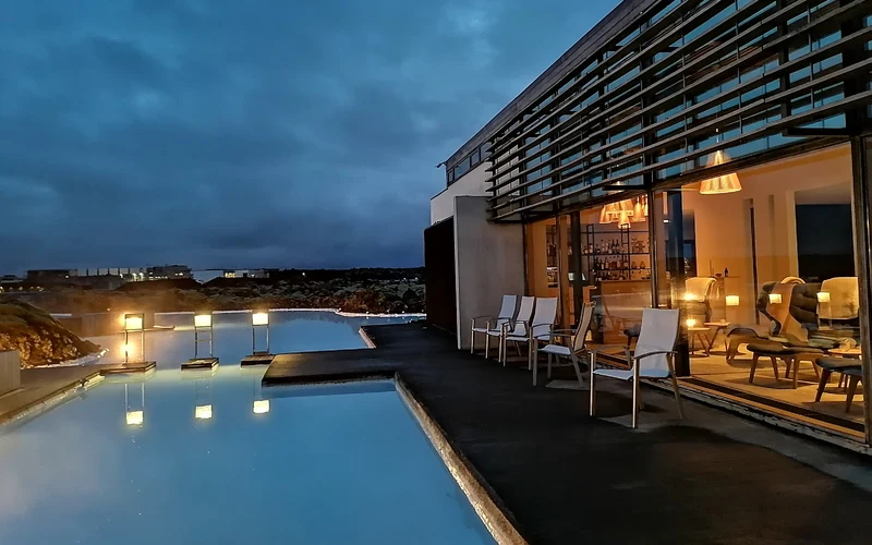 The private guest lagoon at Silica Hotel beside the Blue Lagoon, an on-site Iceland hot springs hotel on Reykjanes