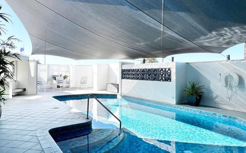 Sudima Lake Rotorua geothermal heated indoor pool near Polynesian Spa, Rotorua hot springs hotels, New Zealand