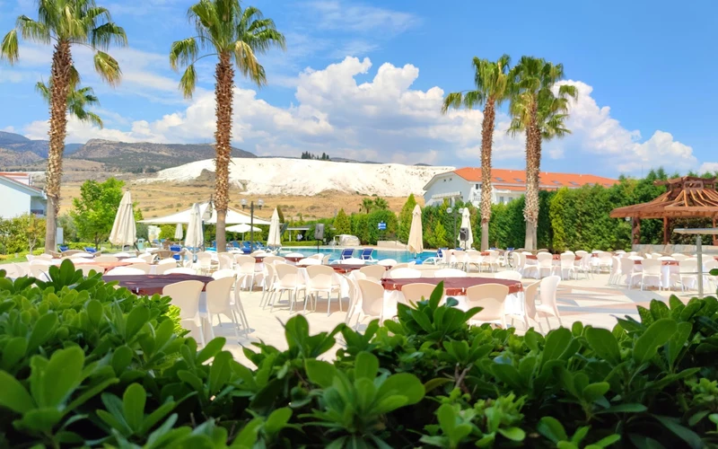 Indoor pool and spa at Tripolis Hotel in Pamukkale village near the Pamukkale hot springs travertines