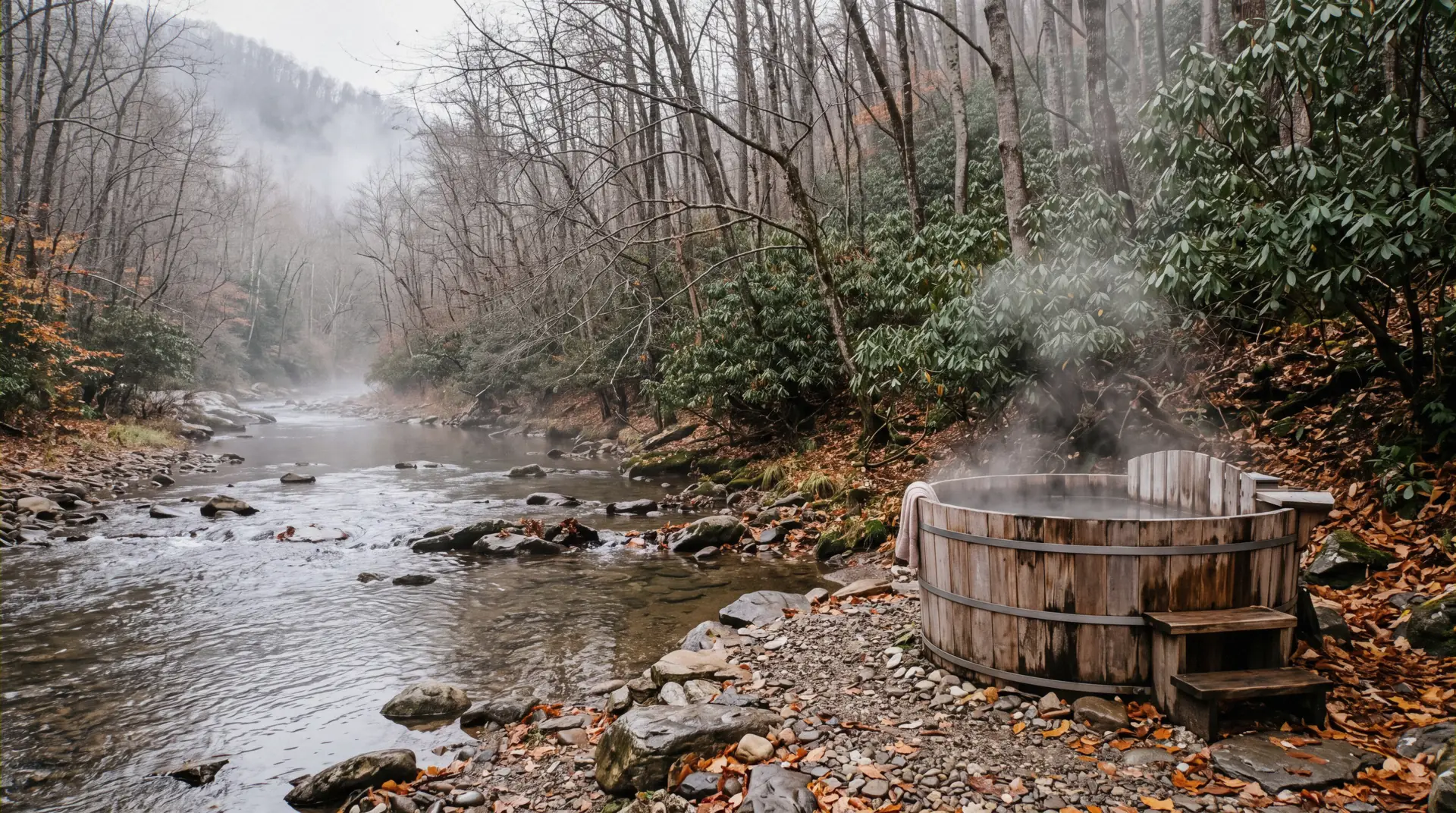 Autumn ridges above the French Broad River at the hot springs in Hot Springs, North Carolina